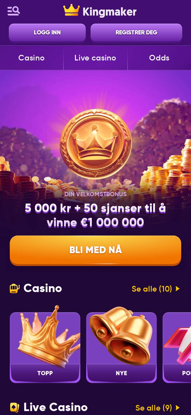 Kingmaker Casino — forside