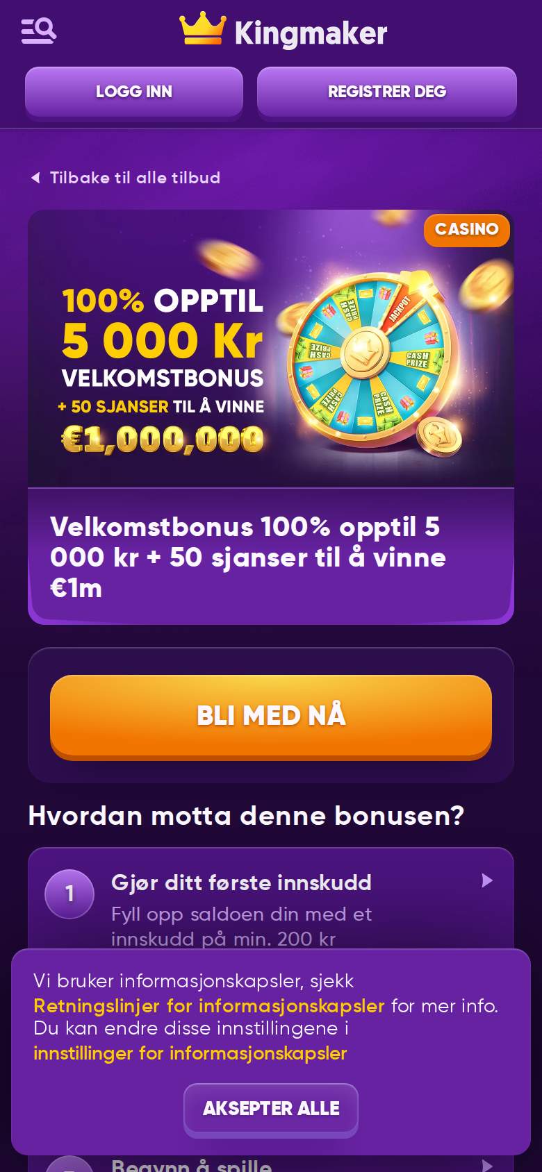 Kingmaker Casino — tilbudsside