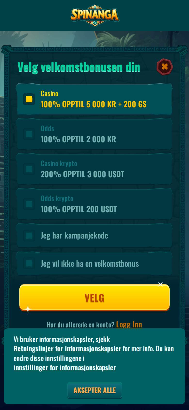 Spinanga — registrering