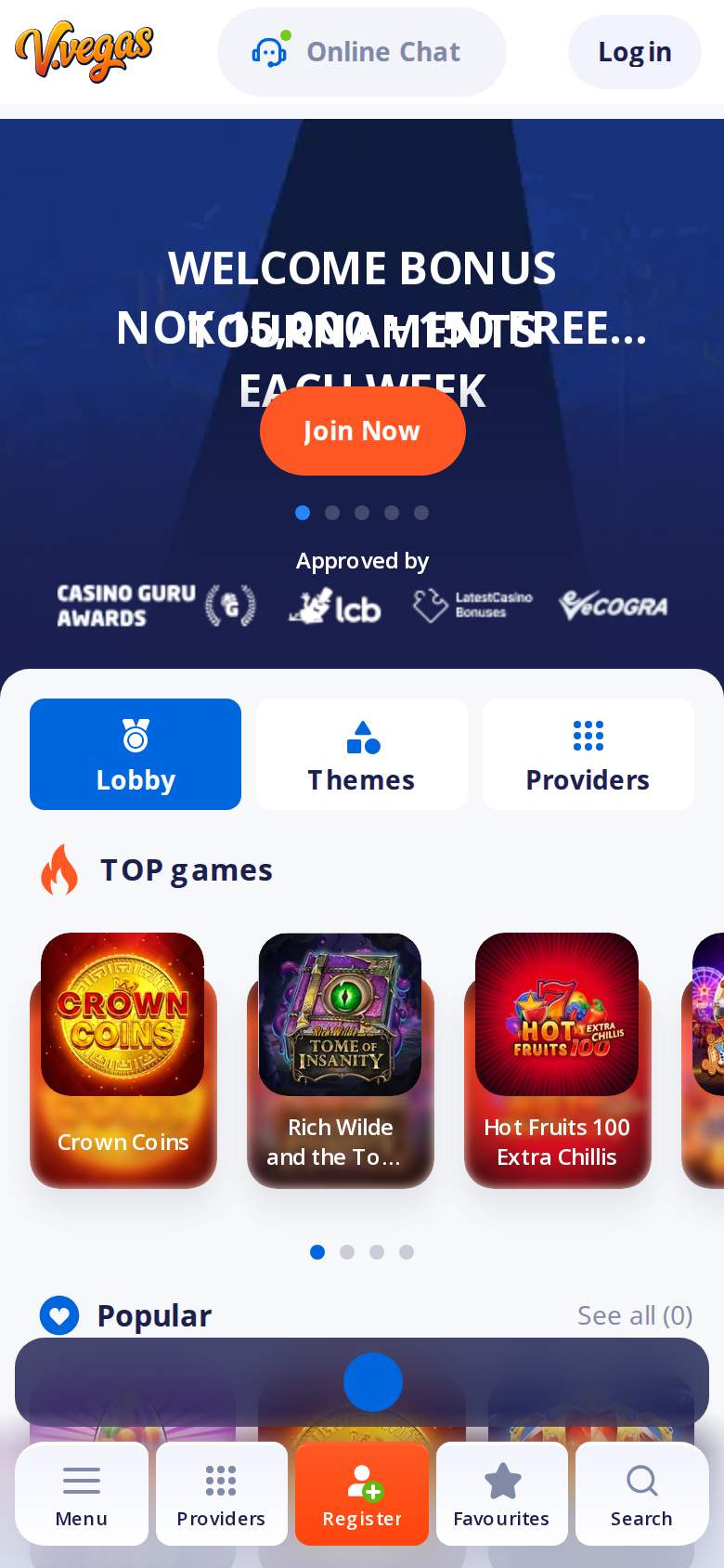 Vulkan Vegas — spillobby